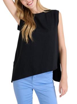 Camiseta Naf Naf irregular preta para mulher.