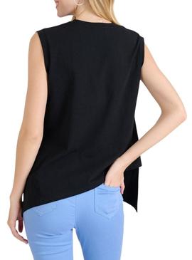 Camiseta Naf Naf irregular preta para mulher.