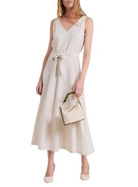 Vestido Naf Naf às riscas diplomáticas bege para mulher.