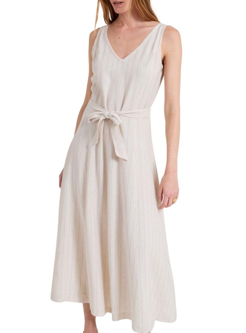 Vestido Naf Naf às riscas diplomáticas bege para mulher.