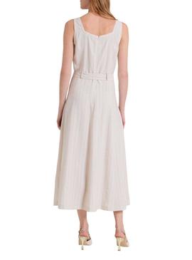 Vestido Naf Naf às riscas diplomáticas bege para mulher.