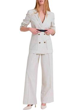 Americana Naf Naf listrada diplomática bege para mulher.