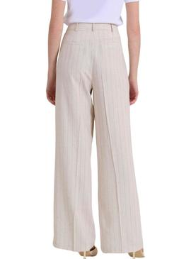Calças Naf Naf risca diplomática bege para mulher