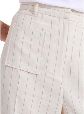 Calças Naf Naf risca diplomática bege para mulher