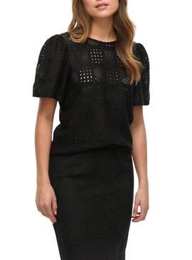 Top preto perfurado Vila Vinovira para mulheres