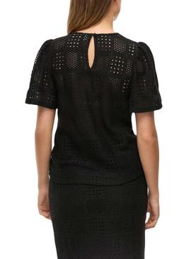 Top preto perfurado Vila Vinovira para mulheres