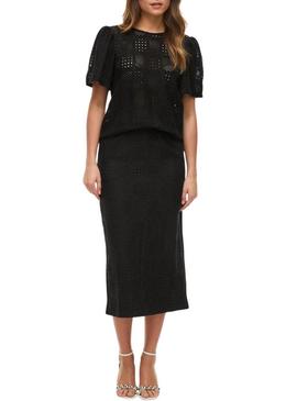 Top preto perfurado Vila Vinovira para mulheres