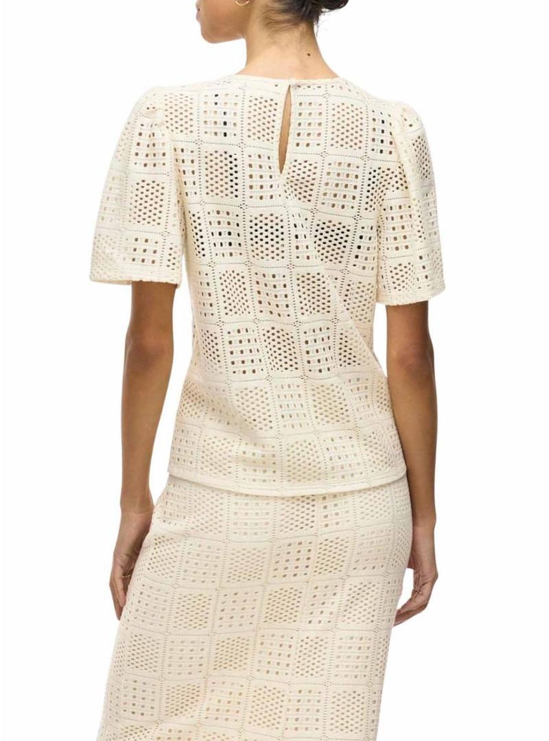 Top Vila Vinovira bege perfurado para mulher