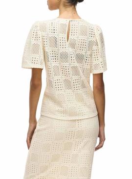 Top Vila Vinovira bege perfurado para mulher