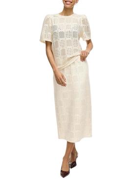 Top Vila Vinovira bege perfurado para mulher