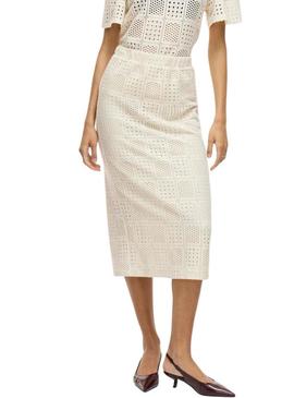 Saia Vila Vinovira midi bege para mulher.