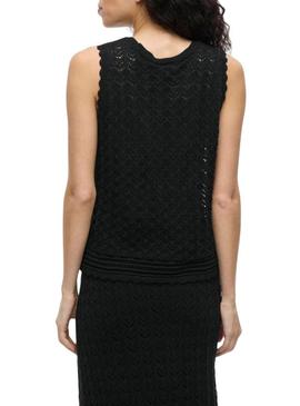 Top Vila Vidolise de crochê preto para mulher 