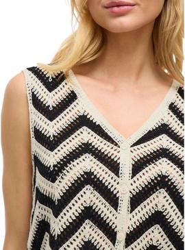 Colete Vila Viserilda crochê bege e preto para mulher.