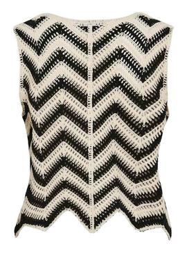 Colete Vila Viserilda crochê bege e preto para mulher.