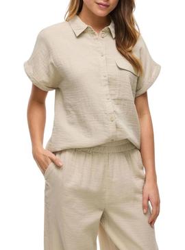 Camisa Vila Vilania de manga curta em tom tostado para mulher.