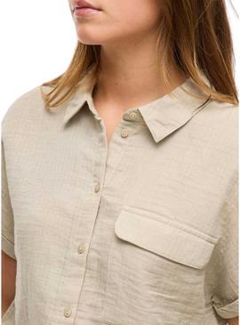 Camisa Vila Vilania de manga curta em tom tostado para mulher.