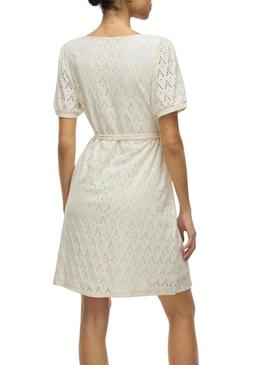 Vestido curto beige Vila Viamalina para mulher.