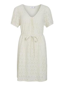 Vestido curto beige Vila Viamalina para mulher.