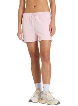 Shorts New Balance Essentials French Terry rosa para mulher.