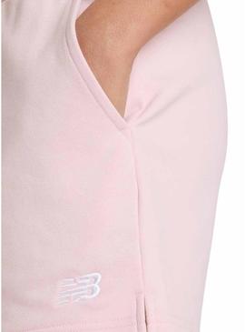 Shorts New Balance Essentials French Terry rosa para mulher.