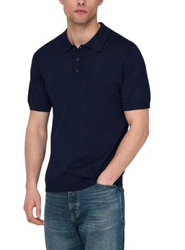 Camisa Polo Only and Sons Wyler azul marinho para homem.