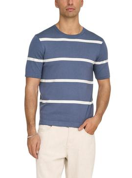 Camisa Only and Sons Wyler listrada azul para homem.