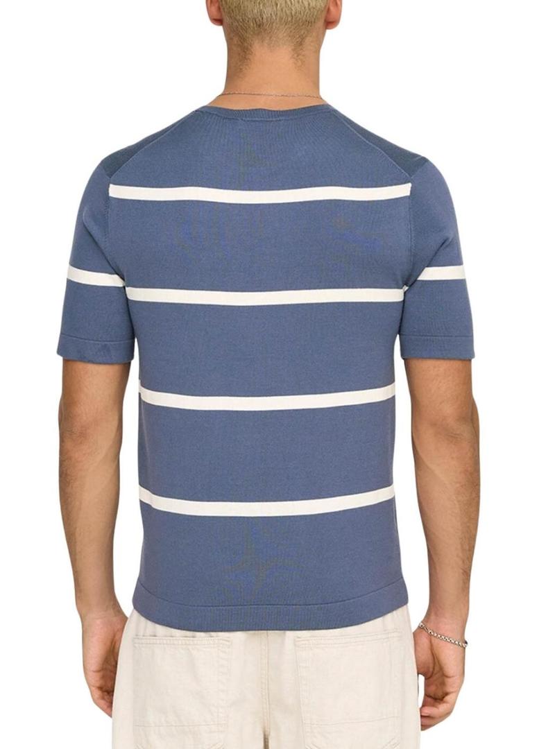 Camisa Only and Sons Wyler listrada azul para homem.