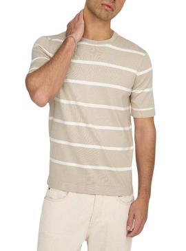 Camiseta Only and Sons Wyler listrada bege para homem.