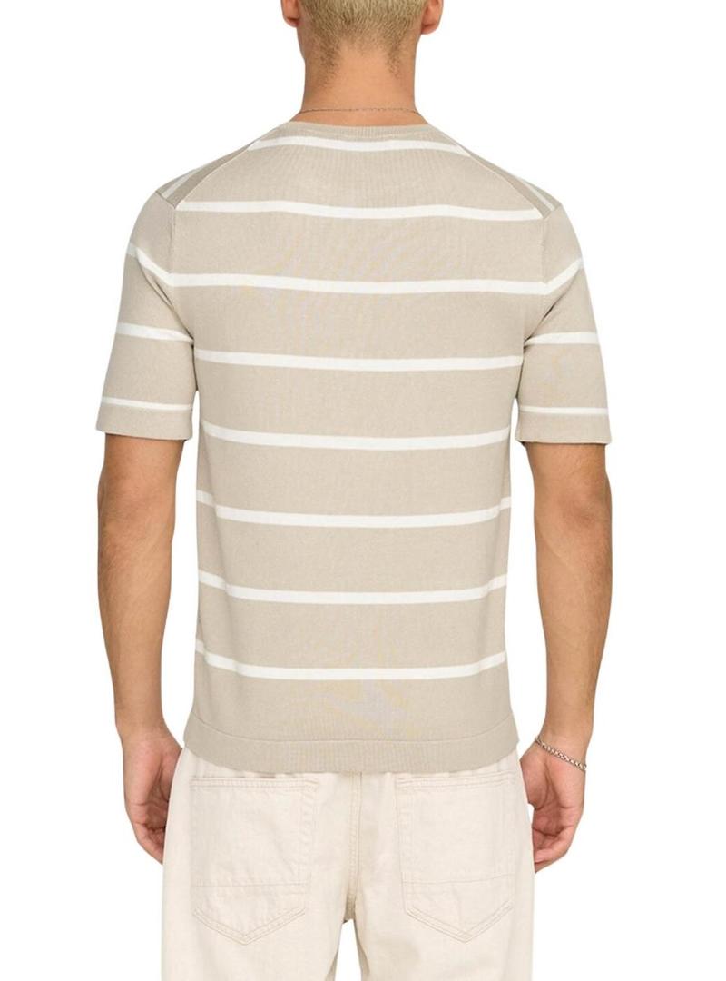Camiseta Only and Sons Wyler listrada bege para homem.