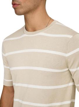 Camiseta Only and Sons Wyler listrada bege para homem.