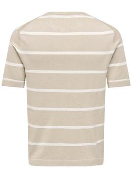Camiseta Only and Sons Wyler listrada bege para homem.