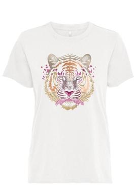 Camiseta Only Lucia tigre branco para mulher