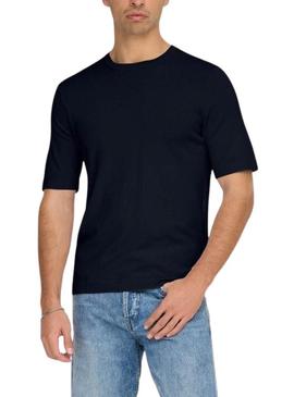 Camiseta de malha Only and Sons Wyler azul-marinho para homem
