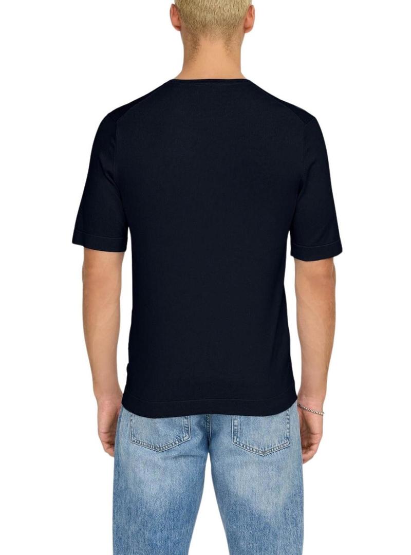 Camiseta de malha Only and Sons Wyler azul-marinho para homem