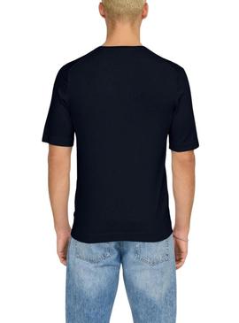 Camiseta de malha Only and Sons Wyler azul-marinho para homem