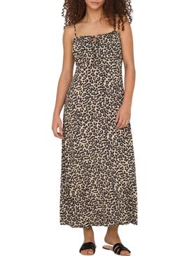 Vestido Only Nelly leopardo marrom para mulher.