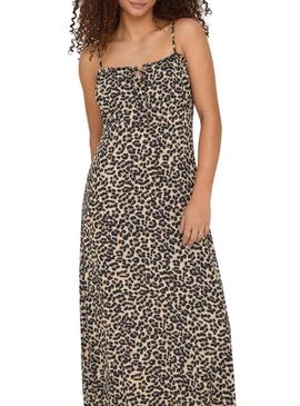 Vestido Only Nelly leopardo marrom para mulher.