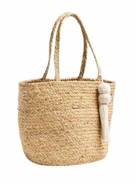 Bolsa Pieces Pclunas shopper de juta bege para mulher.