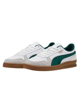 Tênis Puma Indoor branco e verde para homem.