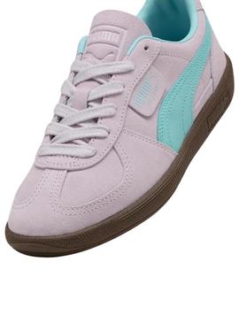 Sapatilhas Puma Palermo rosa e turquesa para mulher.