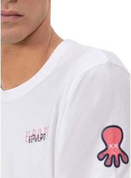 Camisa El Pulpo Triplologo branca e rosa para homem.