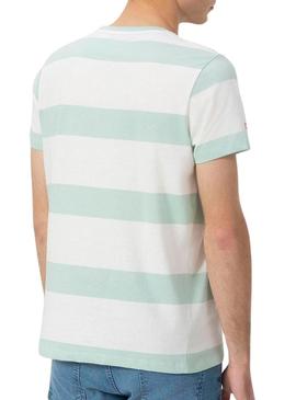 Camiseta   El Pulpo Listras turquesa e branca para homem