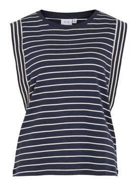 Camiseta Vila Viveriana azul marinho e branco para mulher