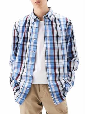 Camisa Tommy Hilfiger Flex Poplin azul e granada para homem.