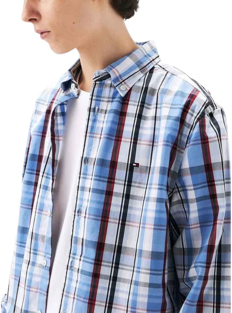 Camisa Tommy Hilfiger Flex Poplin azul e granada para homem.