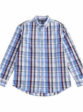 Camisa Tommy Hilfiger Flex Poplin azul e granada para homem.