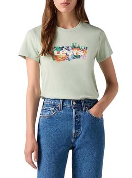 Camiseta Levis The Perfect Tee Coloring verde para mulher.
