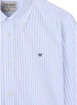 Camisa Silbon Oxford azul e branca para homem