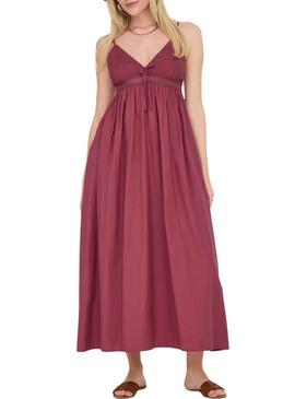 Vestido Only Briar granate para mulher.