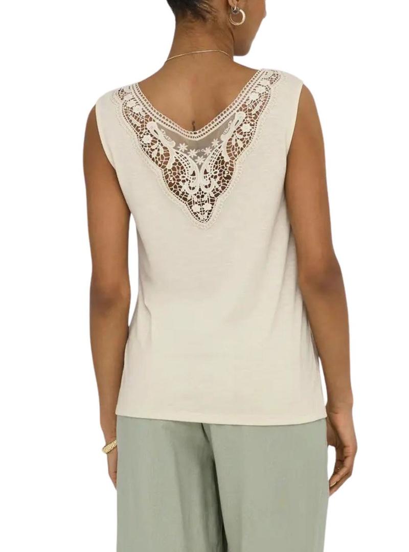 Camiseta Only Freda bege para mulher